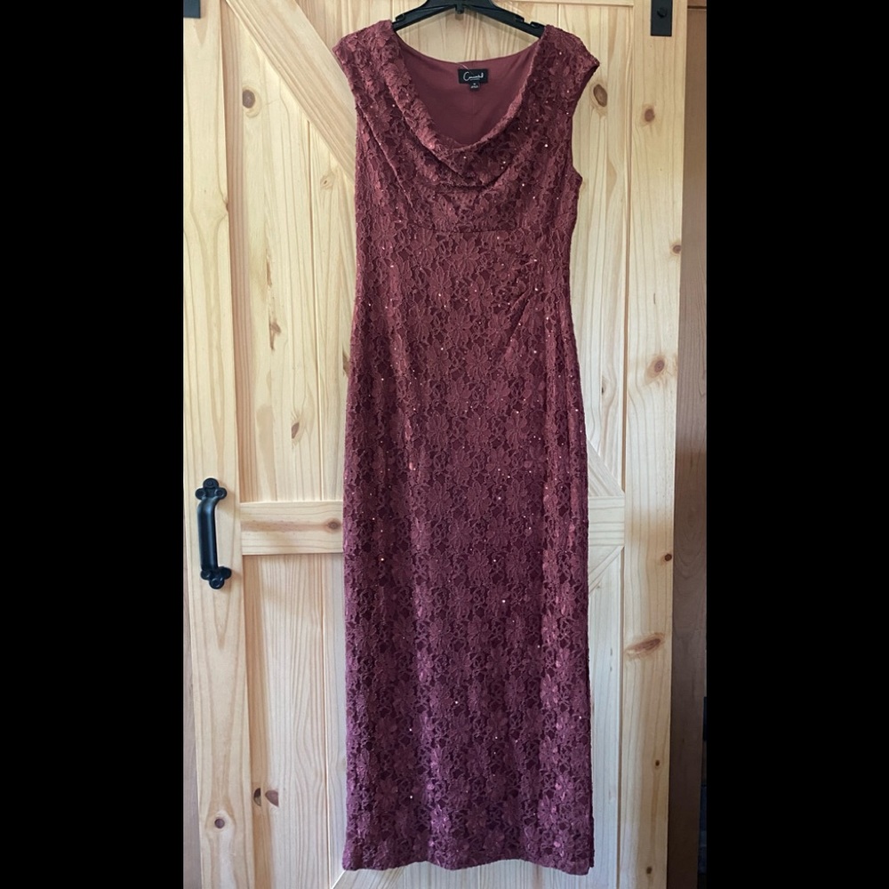 Size 12 Long sleeveless cowl neckline lace dress